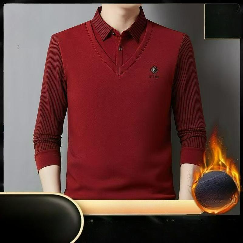 T-shirt a manica lunga con colletto alla coreana Moda Casual Camicia base da uomo Plus Velluto Spessa Autunno e Inverno Polo