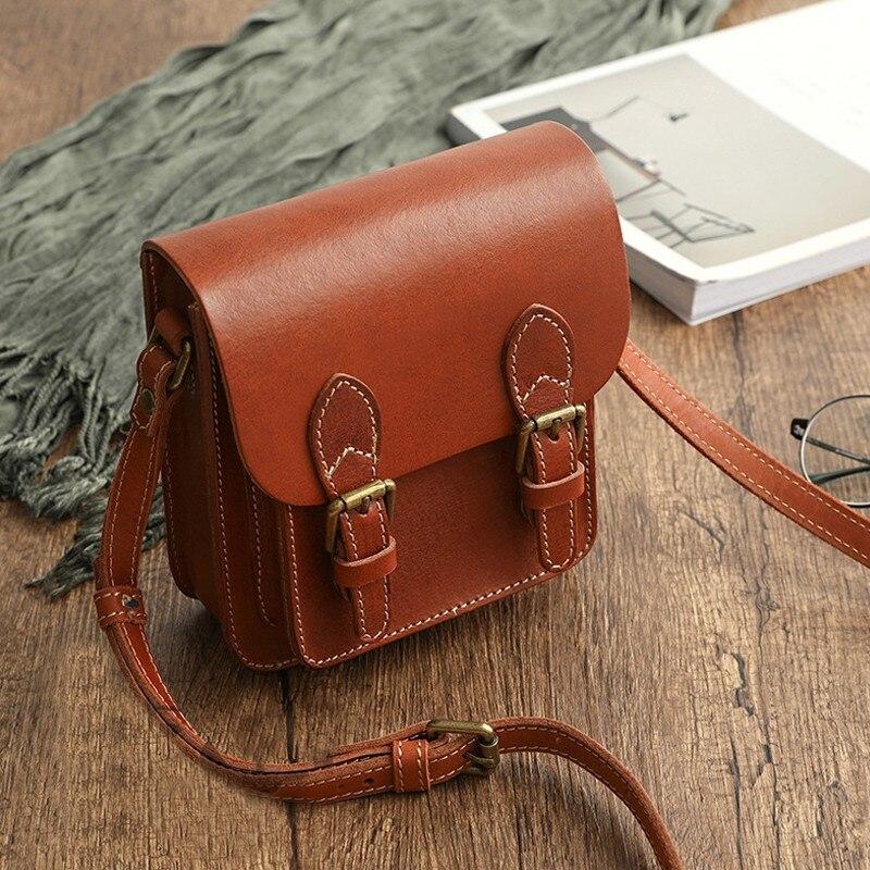 Johnature Women's Literary Genuine Leather Small Bag Vintage Solid Color Messenger Bag Natural Cowhide Shoulder & Crossbody Bags