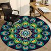 1PC Peacock Feather Mandala Office Round Rug, Non Slip, Soft and Durable Office Rug for Interior Decoration, Perfect for Office