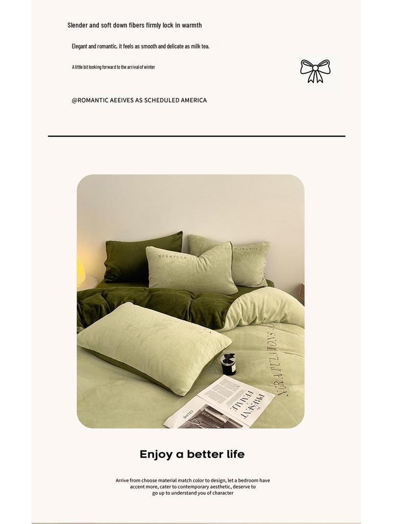 Čtyřdílná postelová sada z těžkého sametu: Dvoubarevné prošívání, plyšový a hřejivý povlak na přikrývku s prostěradly šetrnými k pokožce