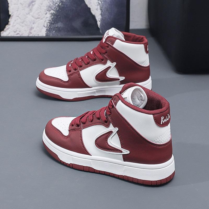 8 burgundy high-top board shoes for women's autumn and winter new thick-soled casual microfiber leather versatile sports shoes