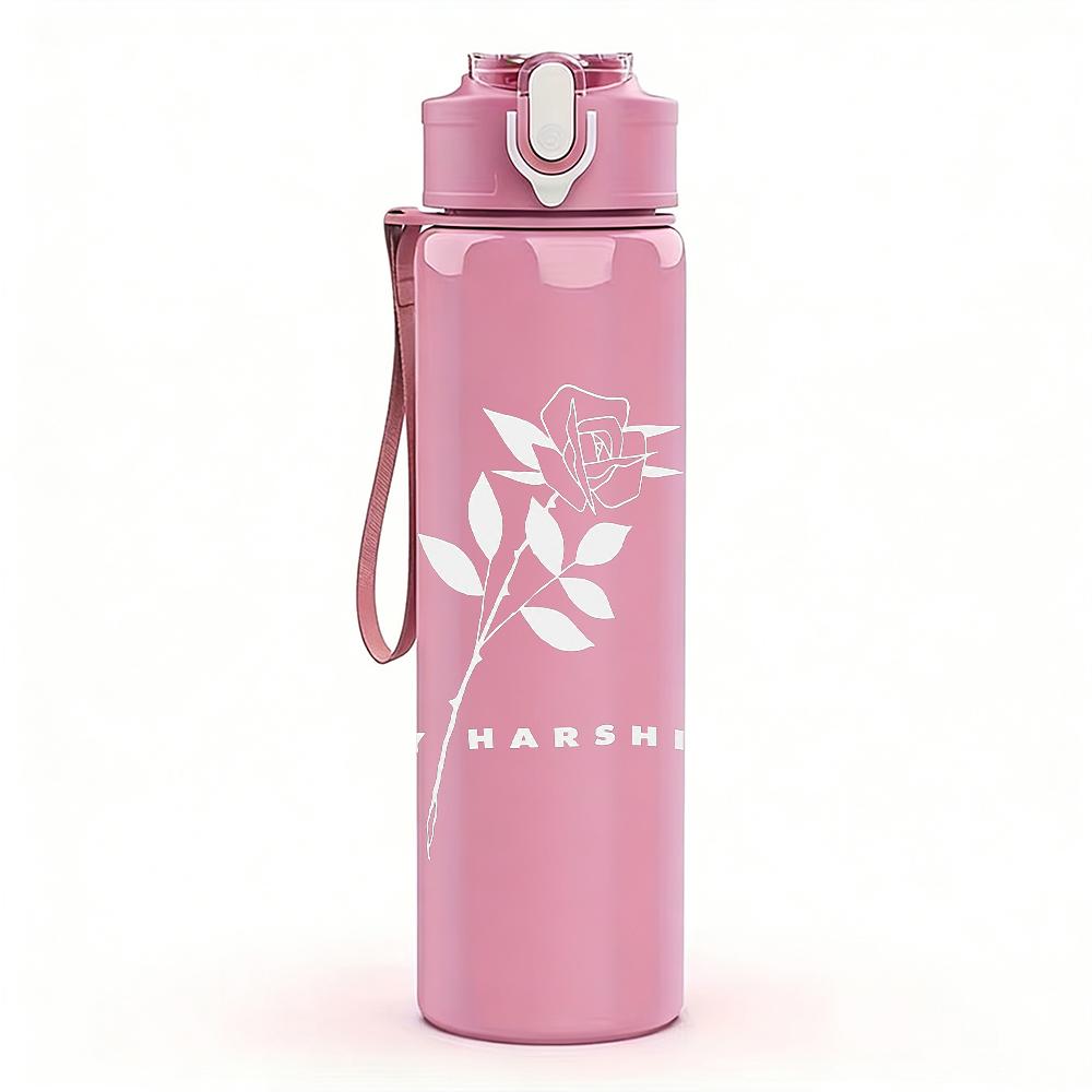 1PC Thin rose line sketch minimal print 750ml colorful plastic sports water bottle leakproof pop up lid with straw for outdoor work home use