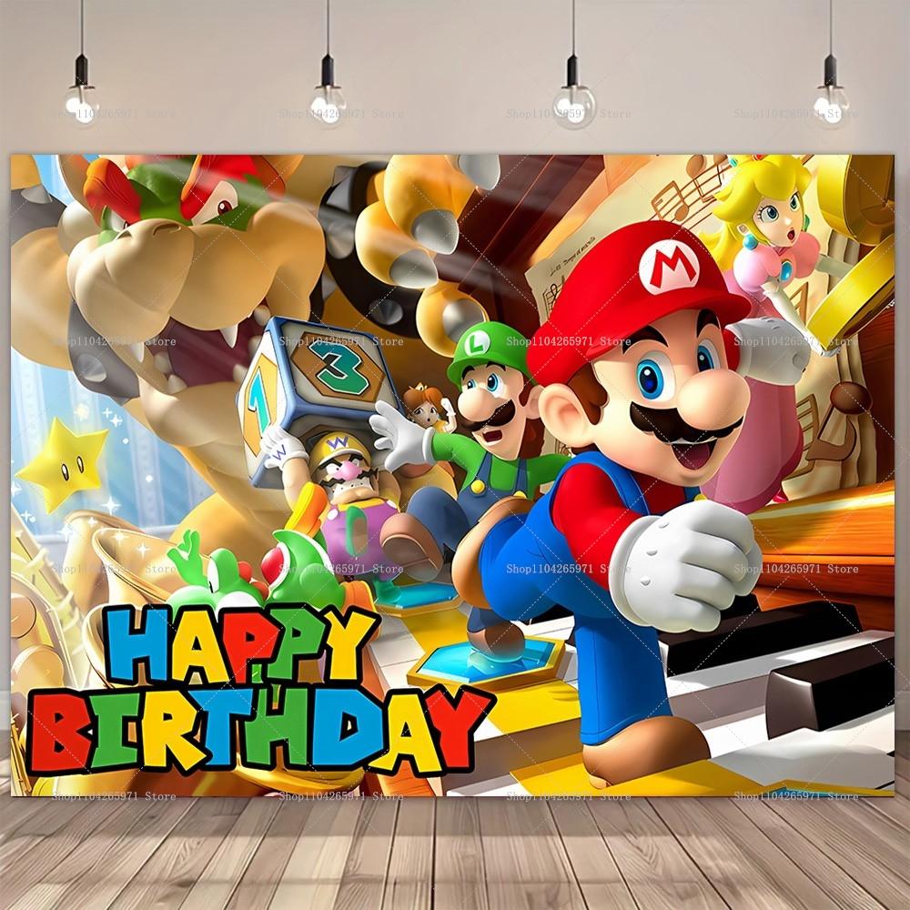 Mario Bros Cartoon Backdrop Classic Game Kids Birthday Party Decor Baby Shower Supplies Boys Photo Background Props