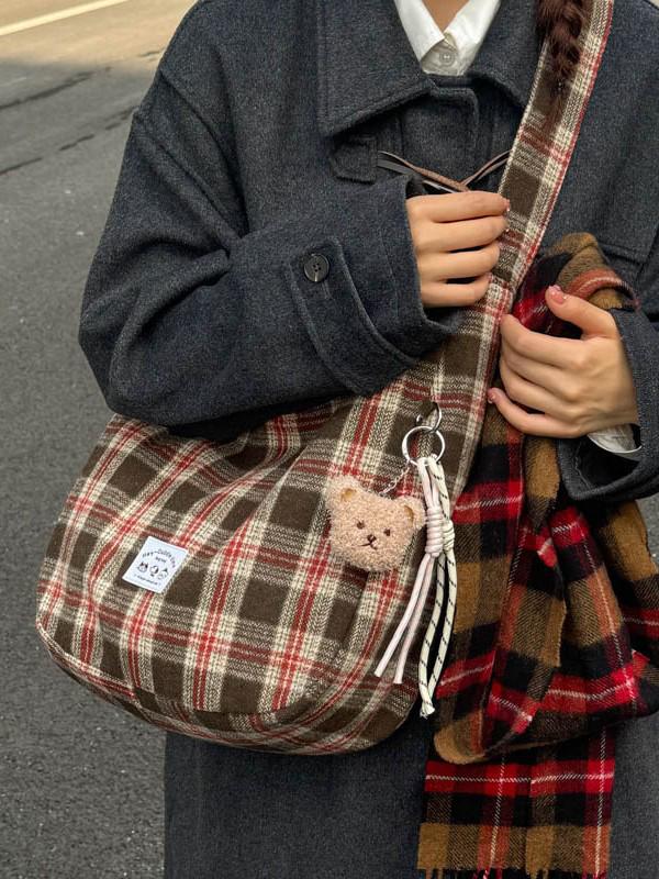 Lightweight Retro Plaid Tote Bag - Versatile, Large Capacity for Class, Shopping, or Commute