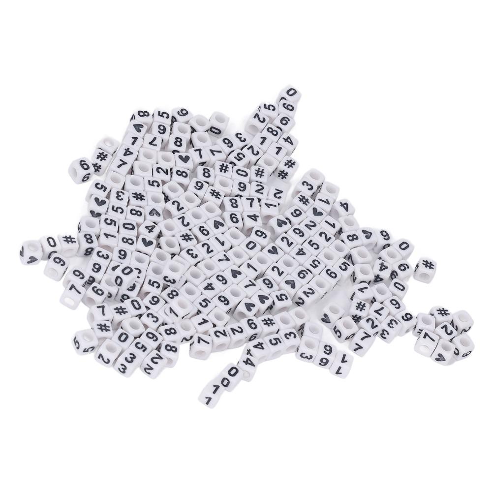 300pcs White Acrylic Number Beads Mixed Numbers 0-9 Loose Beads Bulk DIY Beads Jewelry Making