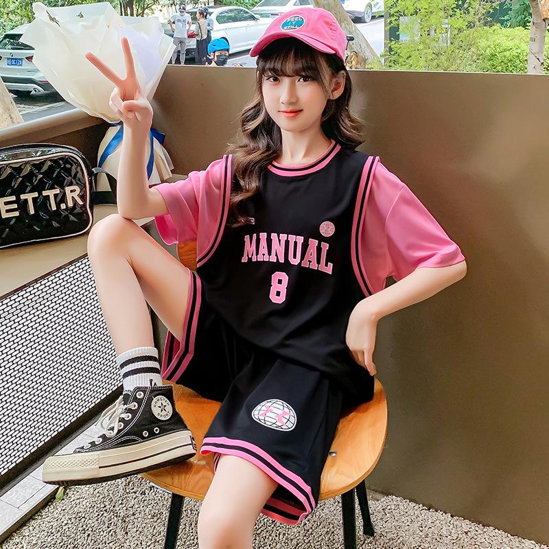 

Быстросохнущая баскетбольная форма для девочек - Комплект из двух предметов с коротким рукавом для команды начальной школы 180 cm чёрный