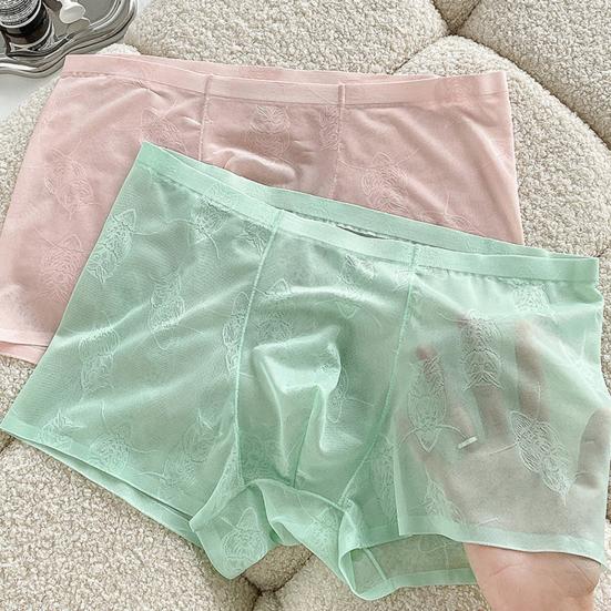 Men Boxer Underwear Low-rise Perspective Thin Shorts Panties Perspective Embroidery Lace Owl Pattern U-convex Underwear
