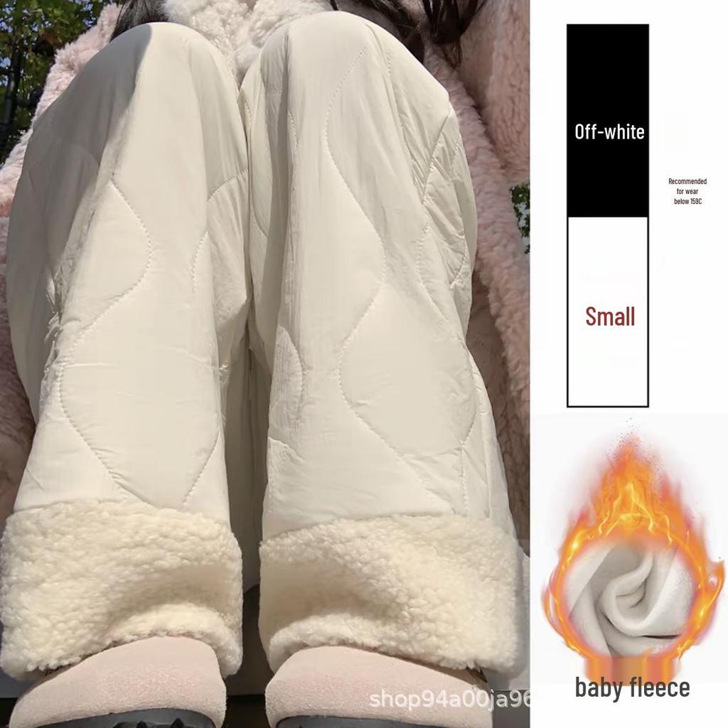 Women's Pink Fleece Cotton Wide-Leg Pants - Winter 2025 Casual Warm Plus Velvet Design