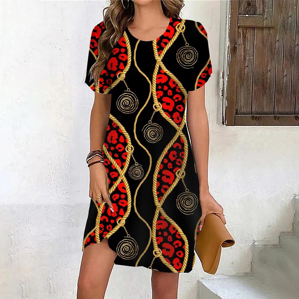 Fashion 3D Print Summer Dress Loose Casual Short Sleeve O-Neck Mini Dress