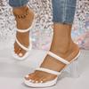 Fashion Platform Transparent Heel Slippers Summer New Round Toe Open Toe Thin Strap Non-slip Wear-resistant One-line High Heels