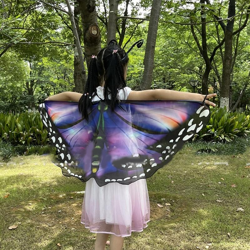 Boys Girls Shawl Butterfly Wing Dancing Party Photo Fairy Cosplay Accessory Christmas Halloween Dress up Cape Coverups