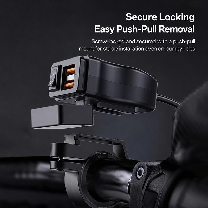 45W QC3.0 Motorcycle Charger 12-40V IP65 Waterproof Handlebar Dual USB Phone Power Adapter with Voltmeter & ON/OFF Switch for Scooter ATV Snowmobile