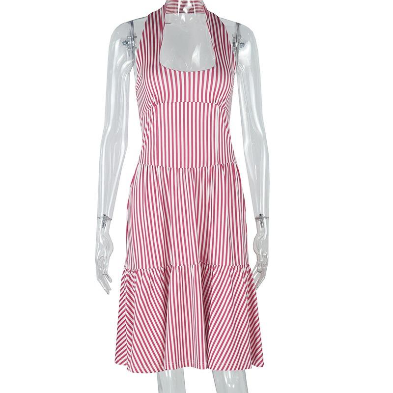 Women's Fashion Halter Dress Digital Print Chest Wrap Headless Sleeveless Backless A-line Dress
