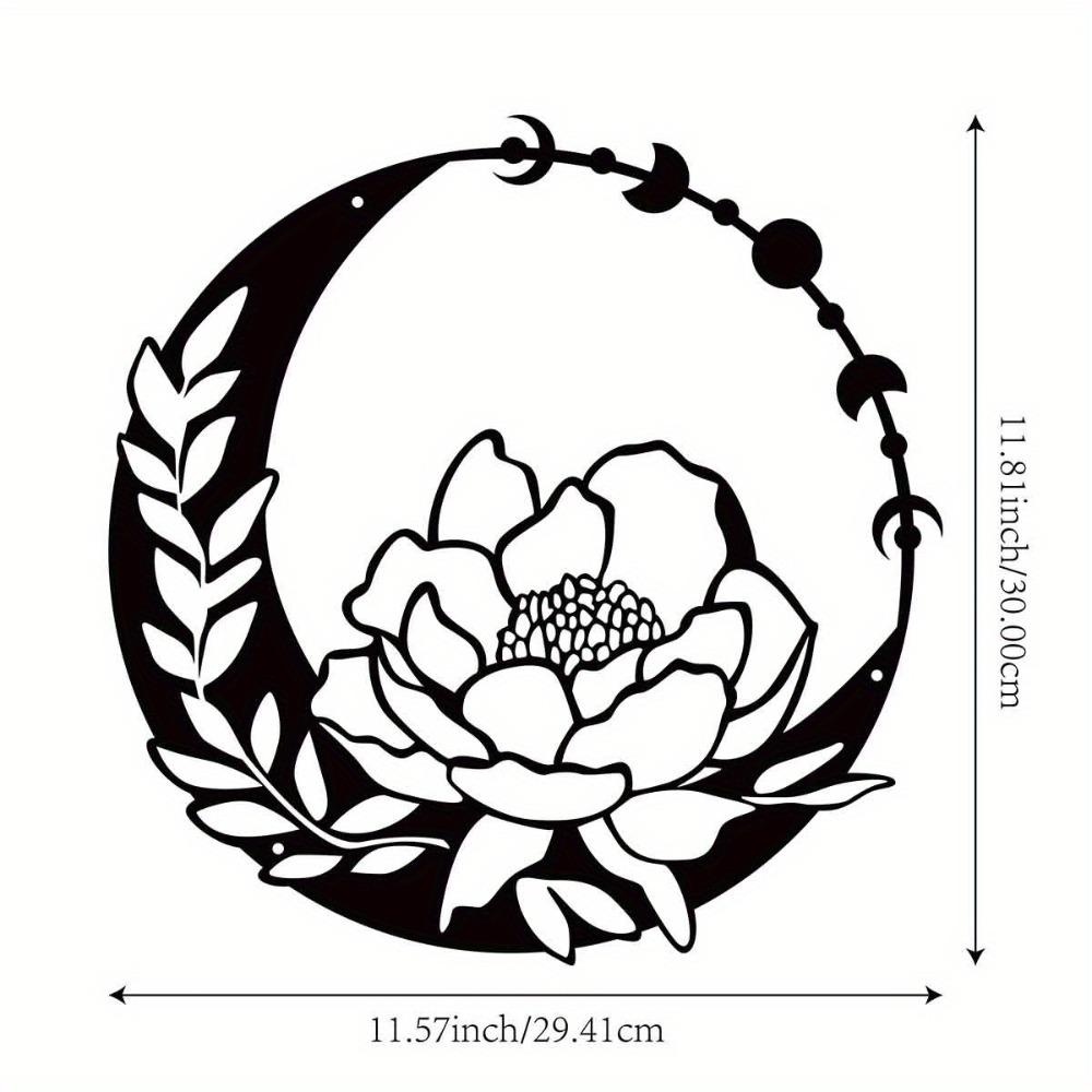 

Elegant Metal Flower Moon Wall Art Outdoor Garden Sculpture Terrace Railing Decoration Living Room Balcony Indoor Home Decor 12in