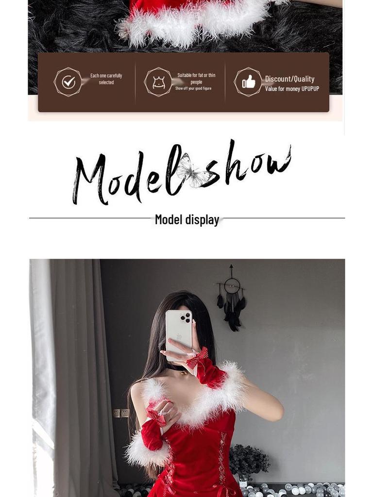 Christmas Sexy Lace-Up Bunny Girl Slip Dress Costume for Stage Performance