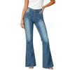 Women's Casual Jeans with Button Patch Pockets - Denim Flared Pants