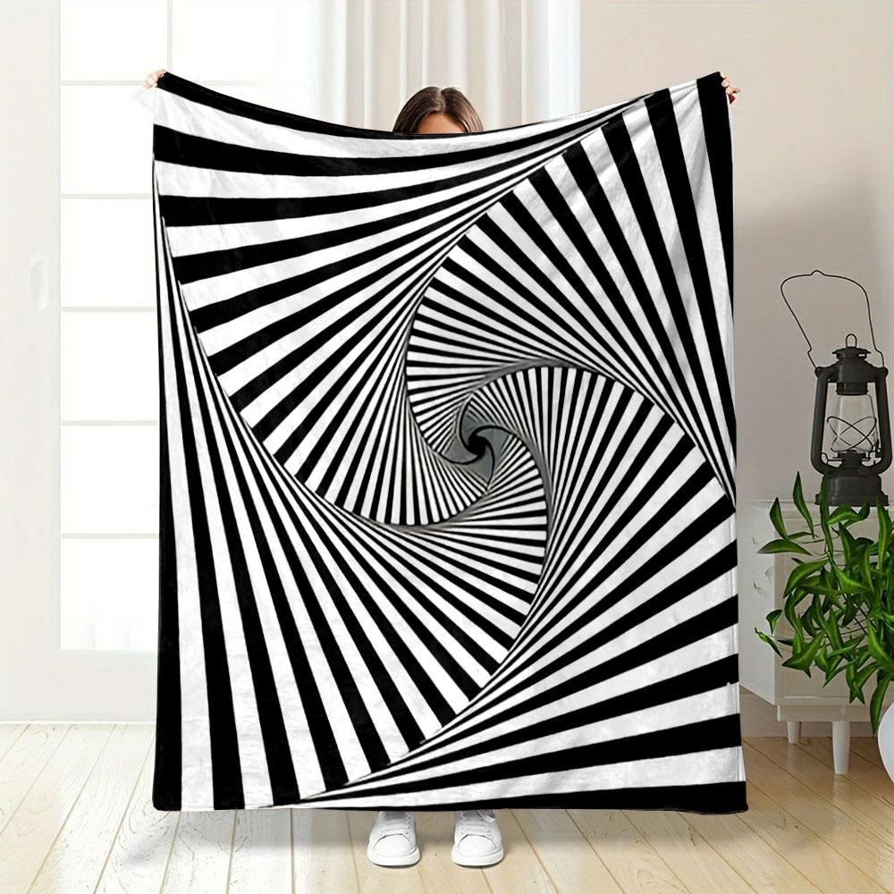 Hypnotic Black and White Spiral Design Patterned blanket, flannel, suitable for all seasons, home decor, warm and cozy