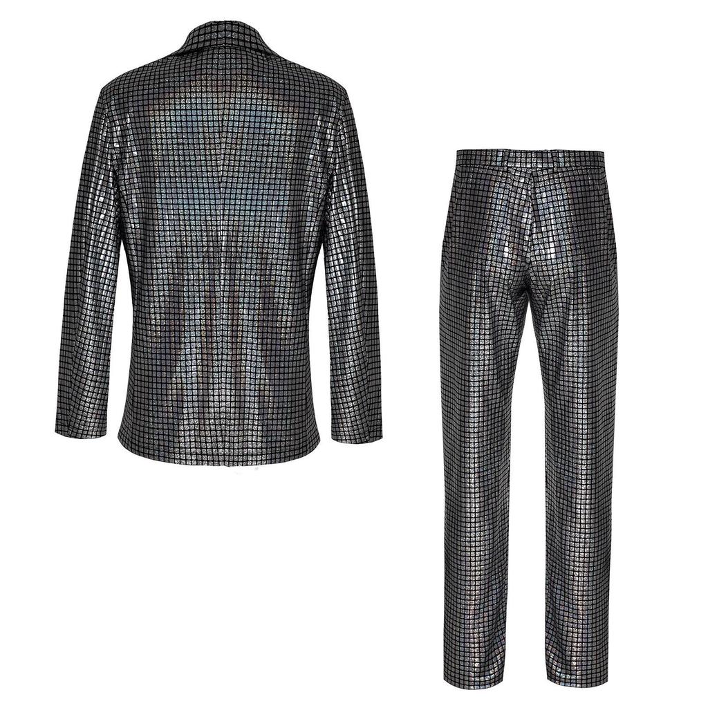 Men's European Plaid Nightclub Single-Breasted Suit Set
