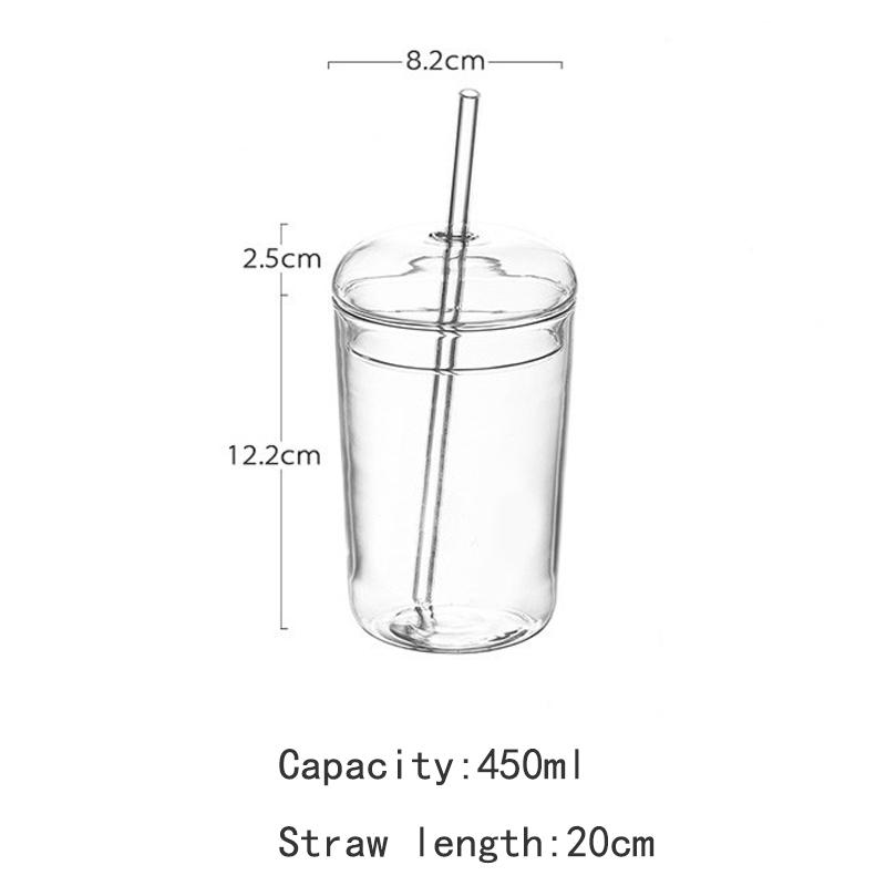 Tazza in Vetro con Coperchi e Cannucce Tumbler da Caffè Tazza per Bere Latte e Succhi Tazze in Vetro per Frullati per Casa Outdoor Viaggio