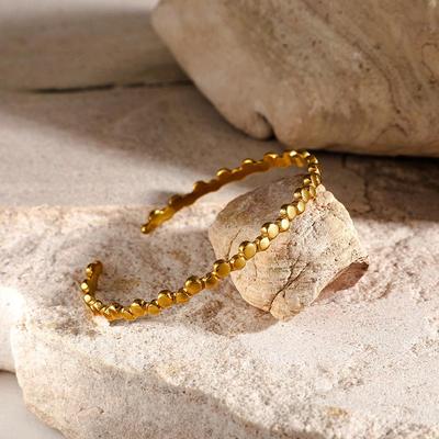 18K Goudkleurig Rond Stipje Open Roestvrij Staal Armband voor Vrouwen - Kleurvast en Stijlvol