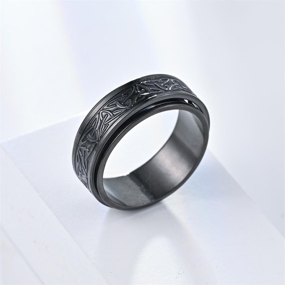 Hip Hop Celtic Knot Rune Rotating Anxiety Rings For Men Viking Script Stainless Steel Fidget Spinner