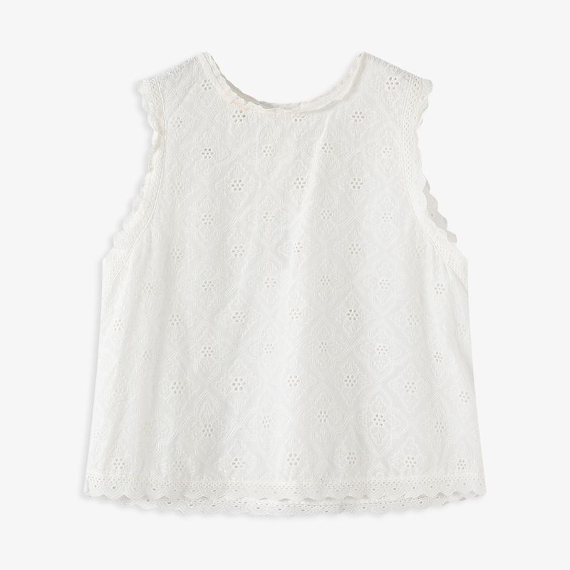 

Aozhiguo Exquisite Hollow-out Embroidered Lace Lace Sleeveless Shirt Women s 3-Color Back Hollow-out Loose Tops N White L