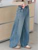 Girls' Wide-Leg Denim Jeans - Korean Style Spring 2026, Casual Street Style for Big Kids
