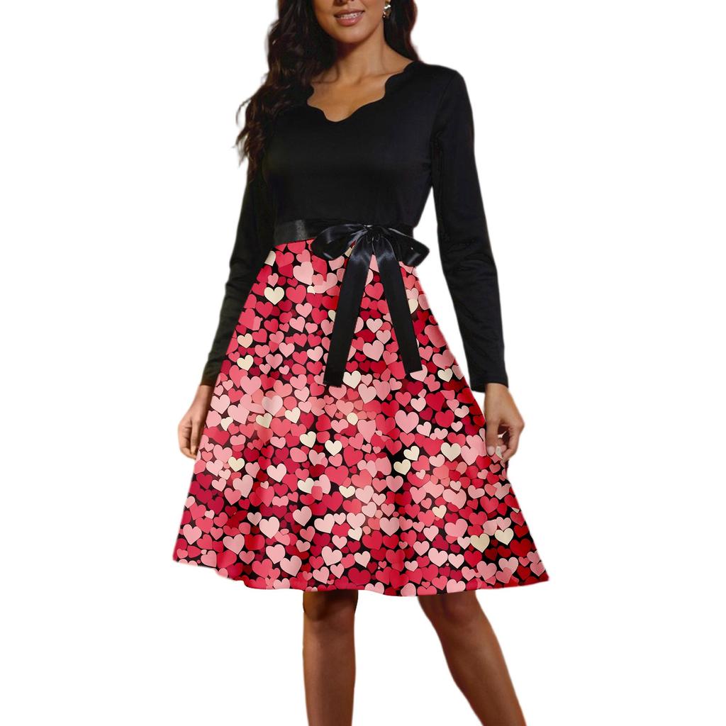 Women's Casual Fashion Long Sleeve  Graphic Printed Vintage Long Dresses