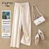 Fapai Women's Tencel-Linen Blend High-Waist Straight Leg Casual Trousers