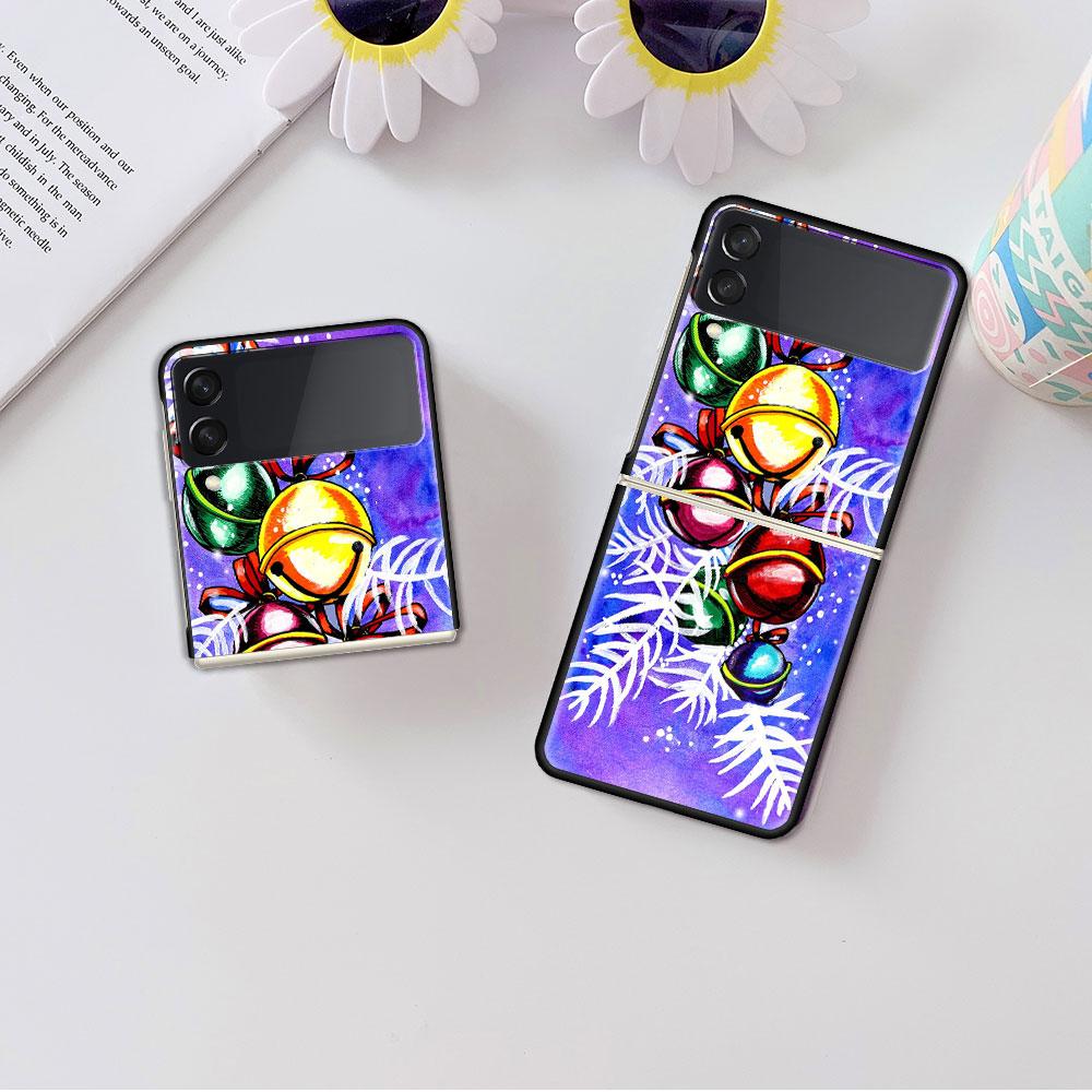 Luxury Case For Samsung Galaxy Z Flip 4 3 5G Black PC Hard Phone Cases Fashion Back Cover ZFlip Funda Merry Christmas Shell Capa