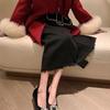 French black square head flats women's shoes 2025 autumn and summer new rhinestone high heels versatile temperament single shoes