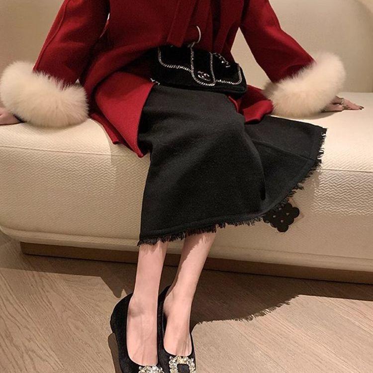 French black square head flats women's shoes 2025 autumn and summer new rhinestone high heels versatile temperament single shoes