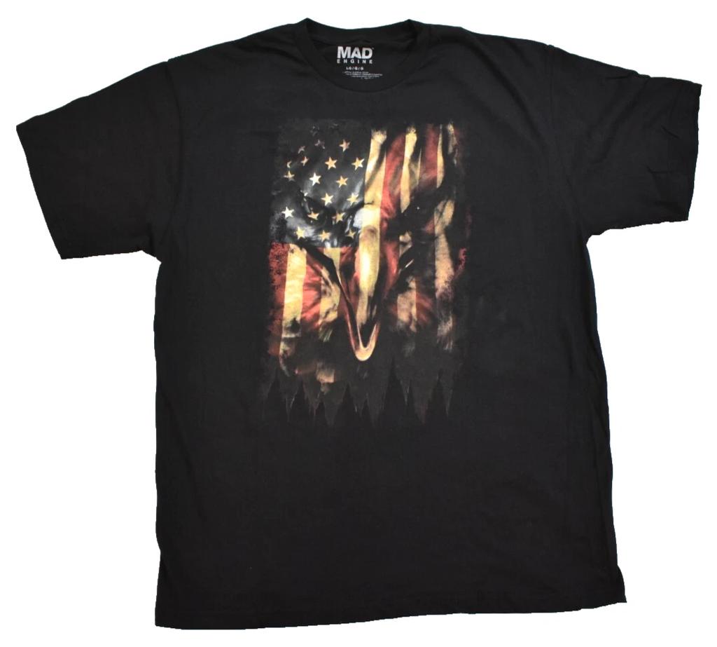 Mad Engine Mens Bald Eagle American Flag Patriotic Graphic Black Shirt New Large