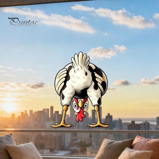 Static Adsorption Sticker Funny Chicken Window Cling, Upside Down Rooster Glass Sticker, Wall Decor Waterproof Non-adhesive Decal for Living