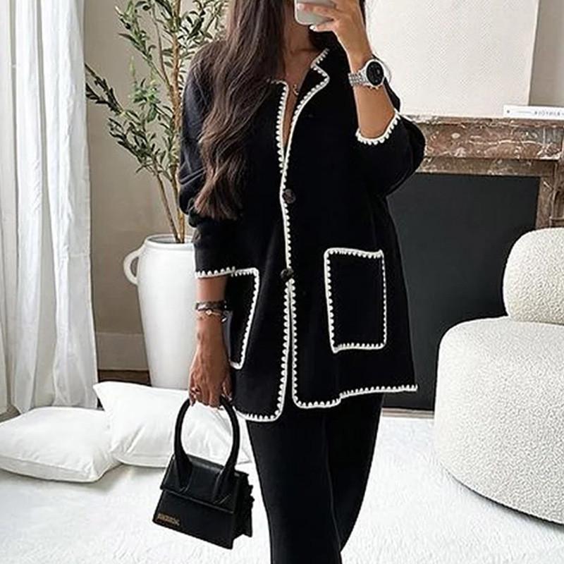 Casual Womens Two Piece Suit With Pockets For Autumn Comfort Wear