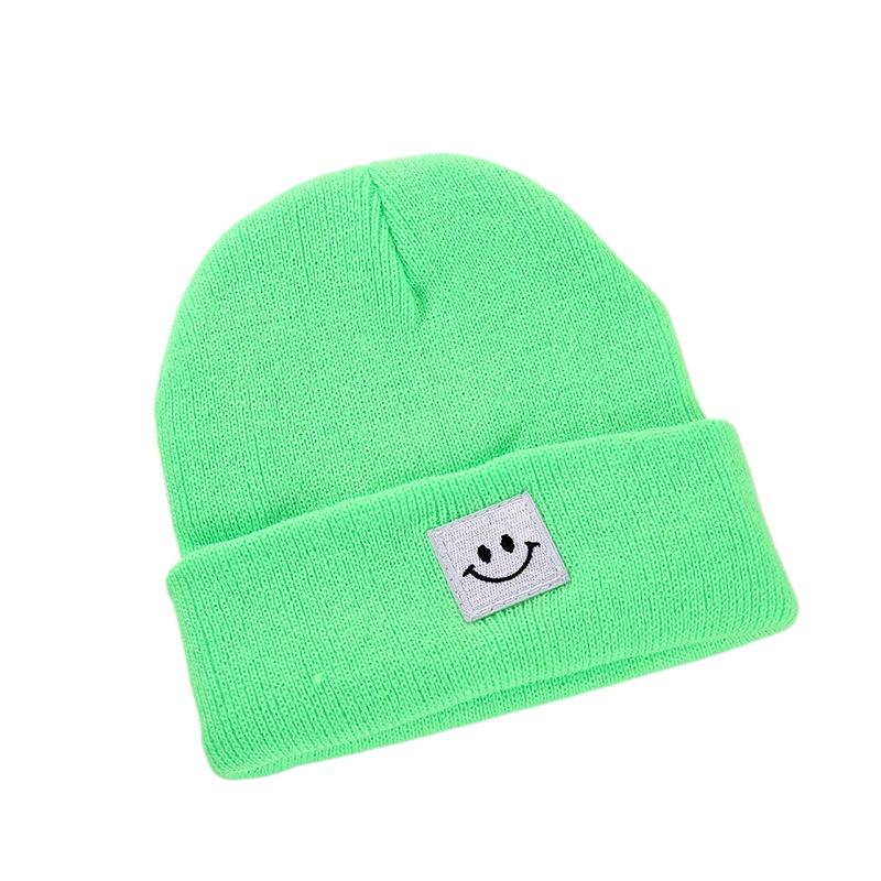 Children's Smiling Face Hats In Stock Children's Candy Colored Knitted Hats with Embroidery Cold Hats for Boys Girls Smiling Face Logo Yarn Hats