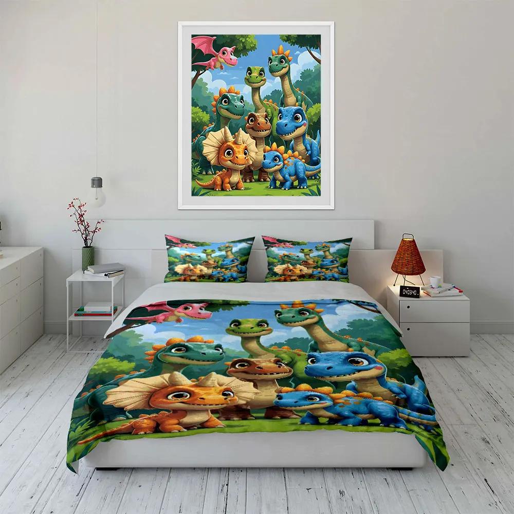 "Cartoon Dinosaur Kids Room Decor" Soft Comfortable Duvet Cover Bedding Set Included 1*Duvet Cover & 2*Pillowcases gift
