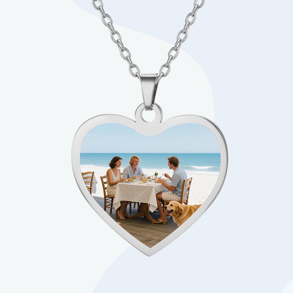 Meine Form 2 Seiten Personalisierte Halsketten mit Bild Liebesherz Personalisierte Halskette mit Foto Text Hundemarke Anhänger Papa Mama Familien Schmuck