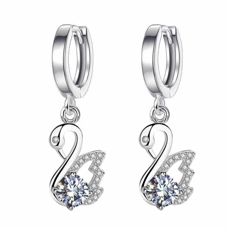 

925 стерлингового серебра новые женские модные ювелирные изделия серьги розовый синий белый кристалл циркон длинная кисточка ретро лебеди серьги