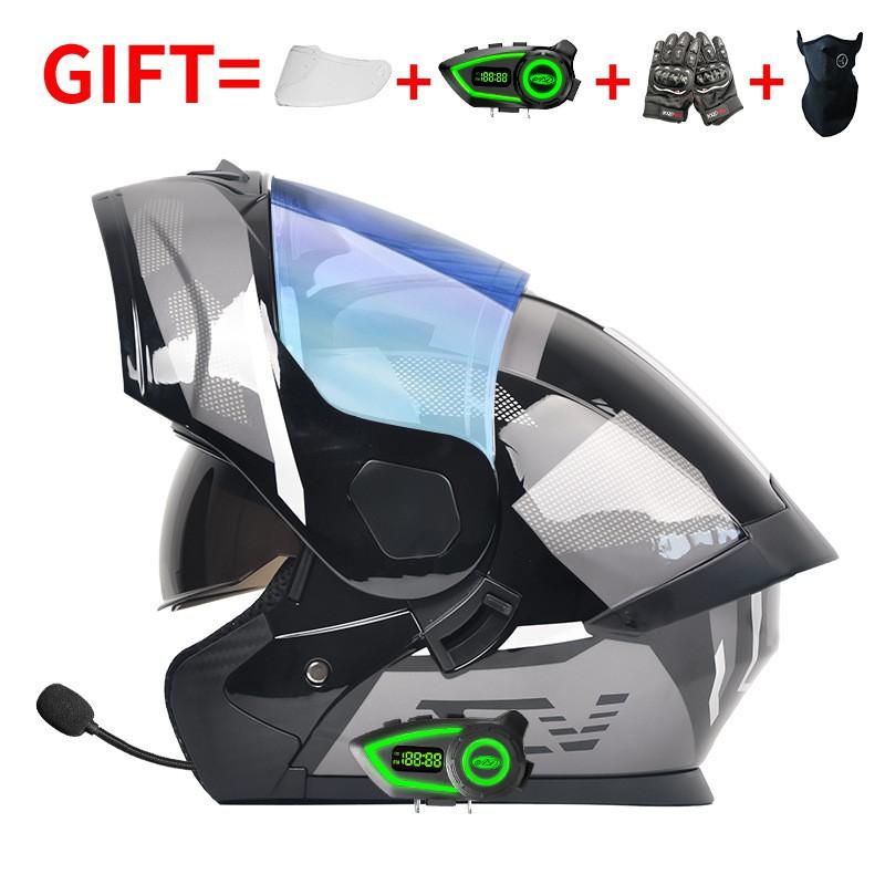 Bluetooth-Enabled Full Face Motorcycle Helmet With Dual Visors DOT 3C Certified All-Season Flip-Up Design Men Women