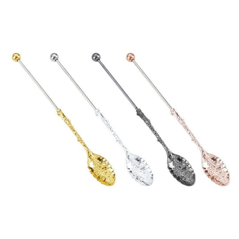 Beaded Coffee Spoon For Dessert And Beverage Long Handle Metal Spoon For Deep Cups DIY Art Design Kitchen Tool