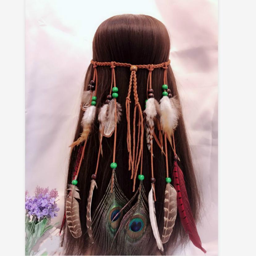 1 Pcs Bohemian Feather Headband Hair Tie Ethnic Style Headpiece Peacock Feather Gypsy Indian Hair Accessories