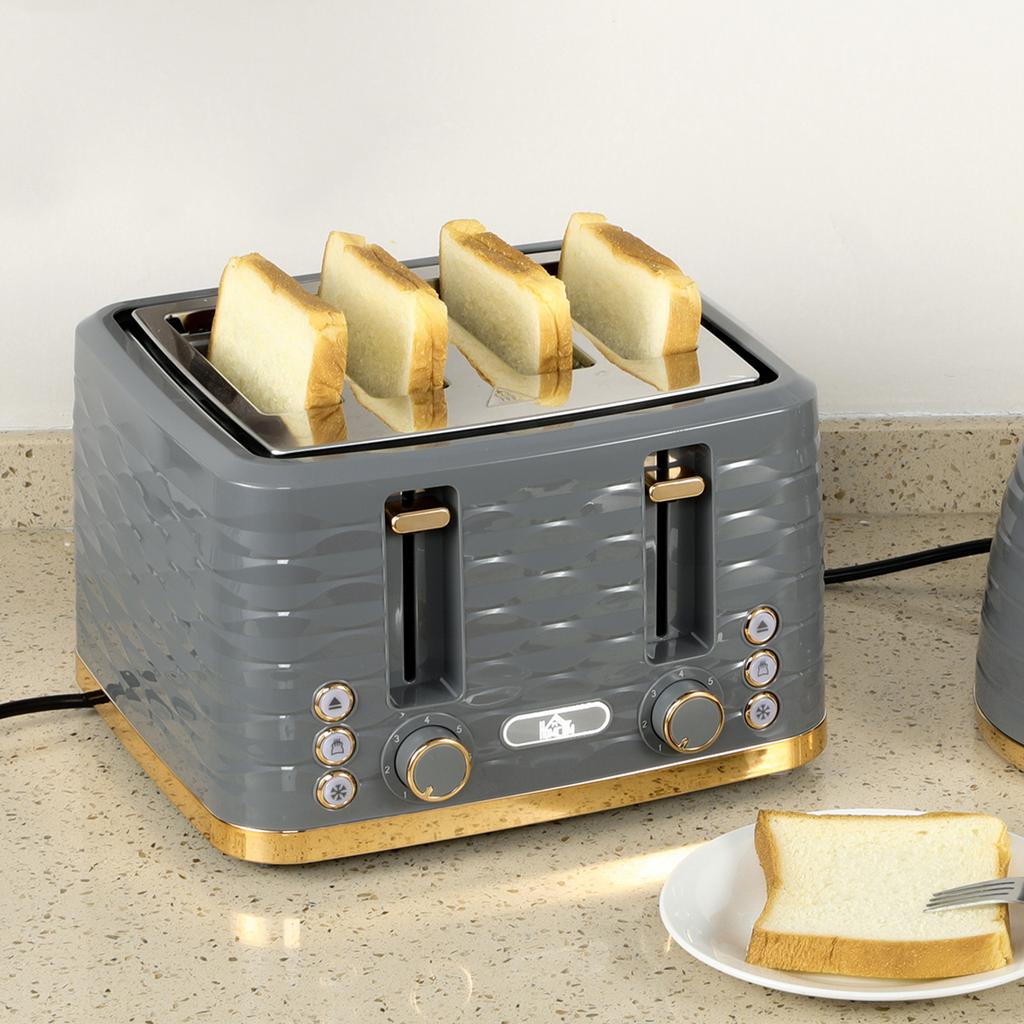 Four-Slice Rippled Toaster - Grey