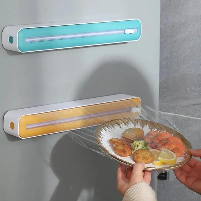 .Cortador Descartável de Filme Plástico para Cozinha, Caixa de Corte Especial para Alimentos Domésticos com Quebra de Ponto, Conjunto de Artefato de Sucção para Geladeira