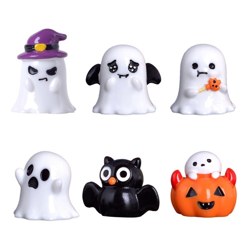Resin Decorative Pumpkin Ghost Figurine Colorful Halloween Theme for Home and Office