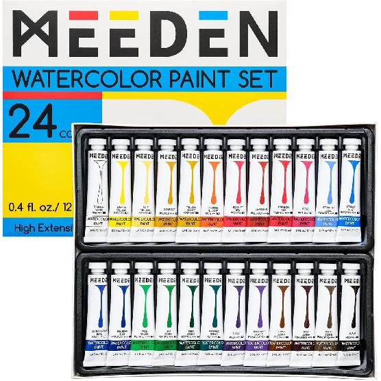 MEEDEN Набор акварельных красок в тюбиках - 24 x 12 мл / 0,4 унции Акварельные краски для студентов и начинающих