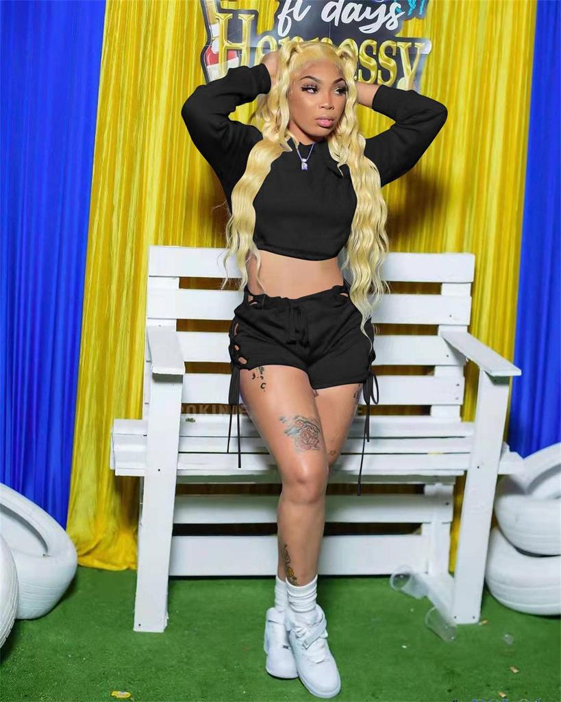 FE210 European and American Style Casual Solid Color Tie-Dye Drawstring Shorts Two-Piece Set - No Returns/Exchanges