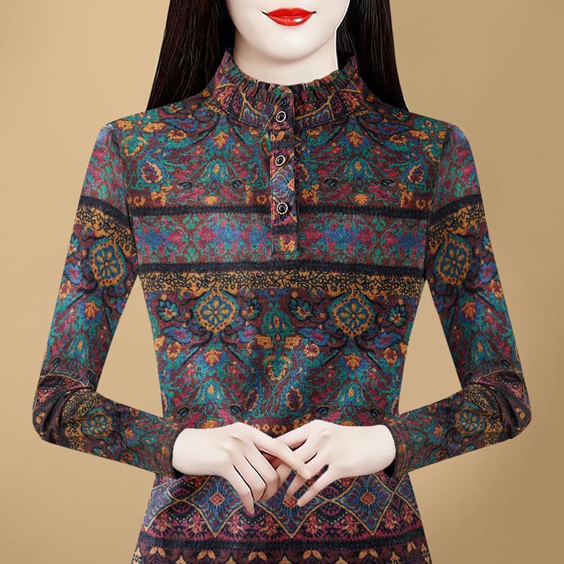 

Новый зимний топ с длинными рукавами для женщин, универсальный, для мам, замедляющих старение, утолщенный и теплый воротник-стойка, внутренняя основа, футболка 4XL