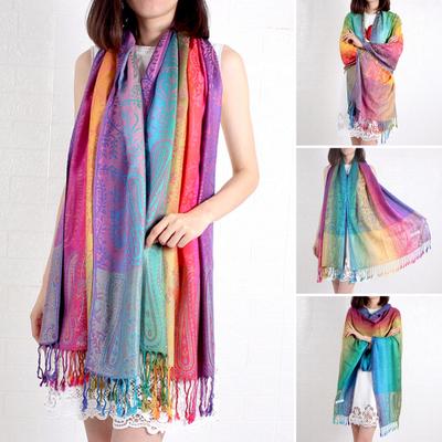 Bufanda de moda Jacquard para mujer, chal con borlas, bufandas versátiles con borde de borlas