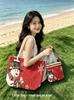 Women's Christmas Tote Set: Snowman & Santa Claus Embroidered Large Shoulder Bag with Makeup Pouch